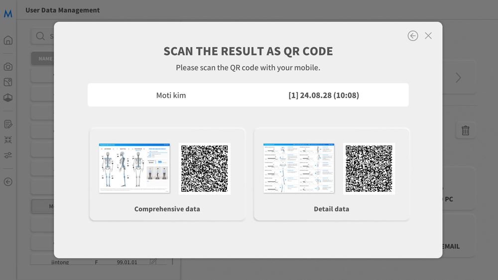 Screen showing QR codes to open scan results on a phone